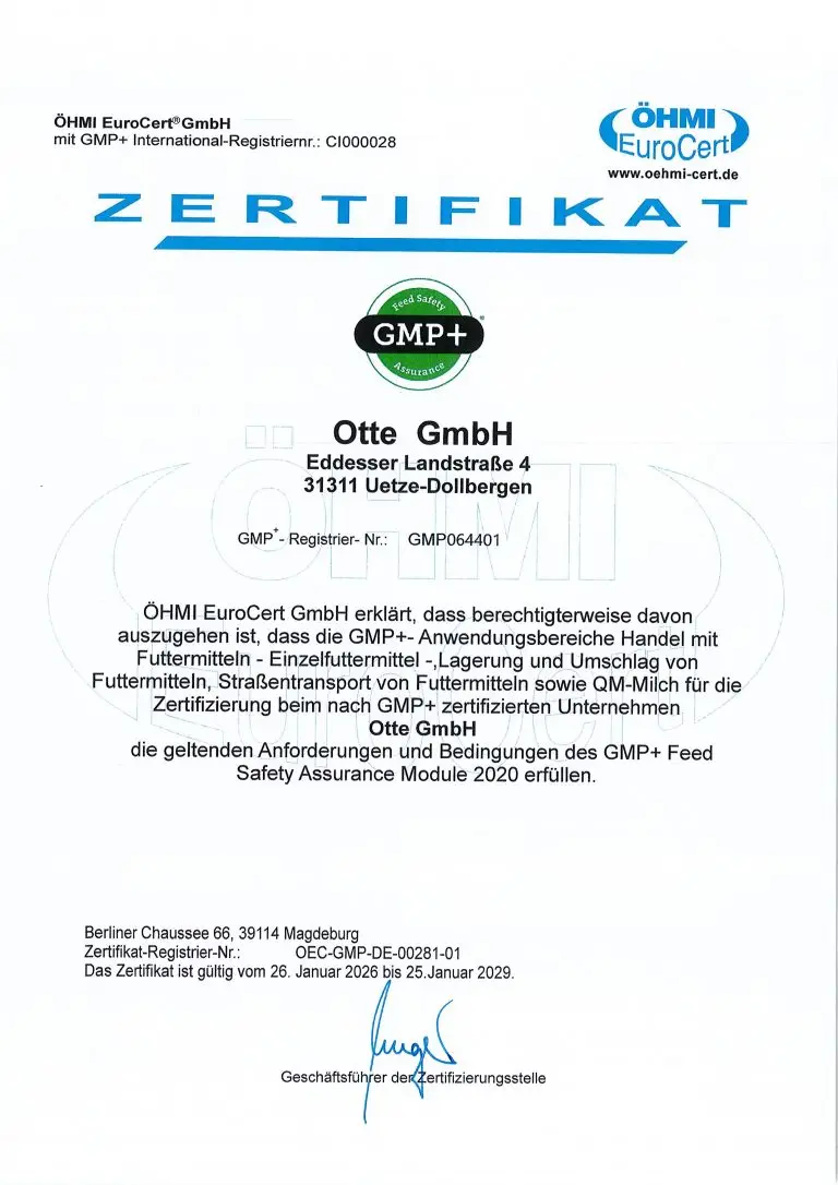 GMP+FSA Zertifikat - OTTE GmbH_Seite_1